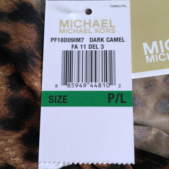 NWT Michael Michael Kors P/L Dark Camel Animal Print Ruched Long Sleeve Dress - Picture 5 of 13